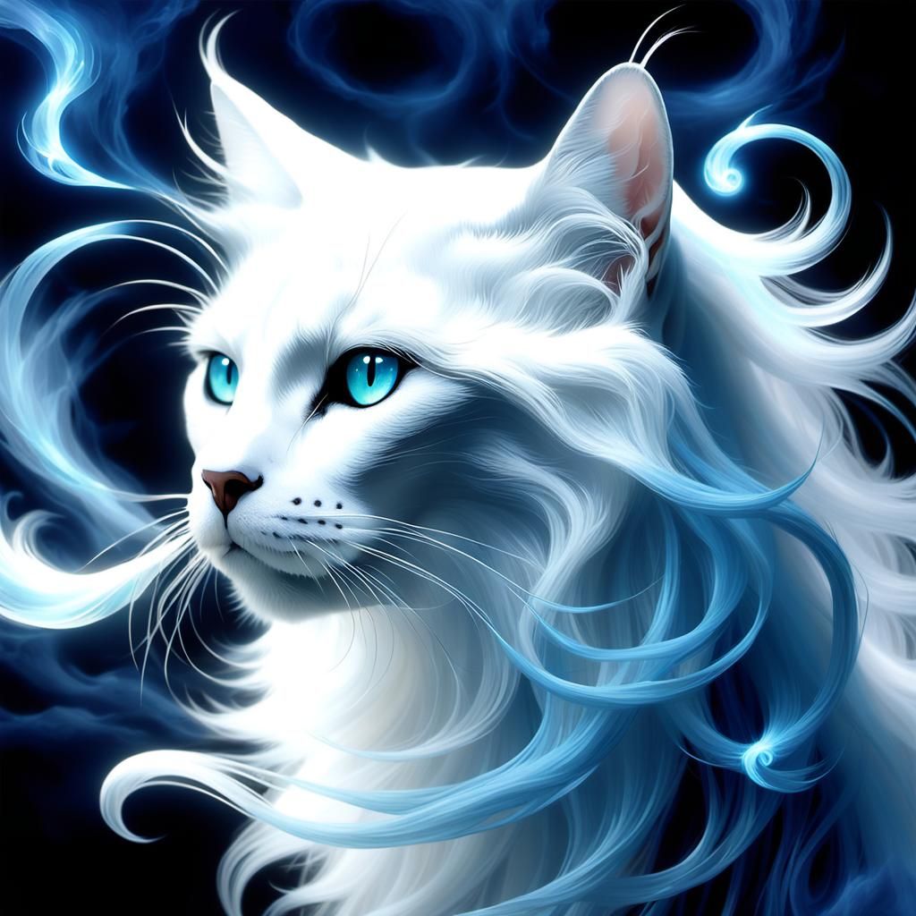 Ethereal Cat Emerging from Mist in Surreal Style
