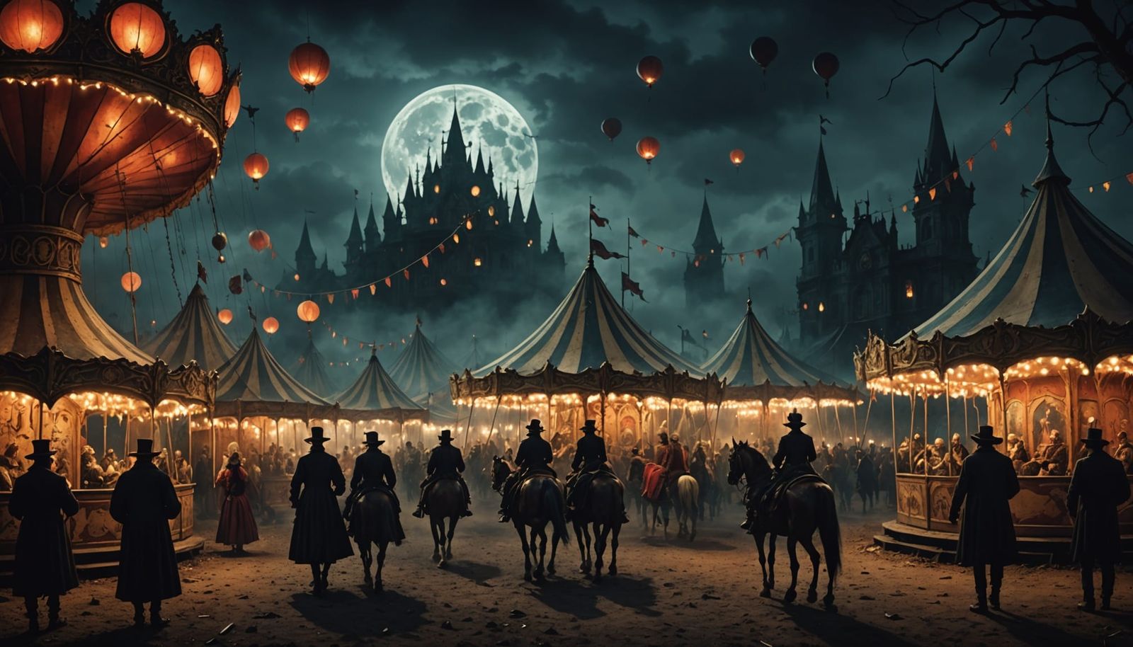 Haunted Carnival at Midnight: A Dark Fantasy Illustration