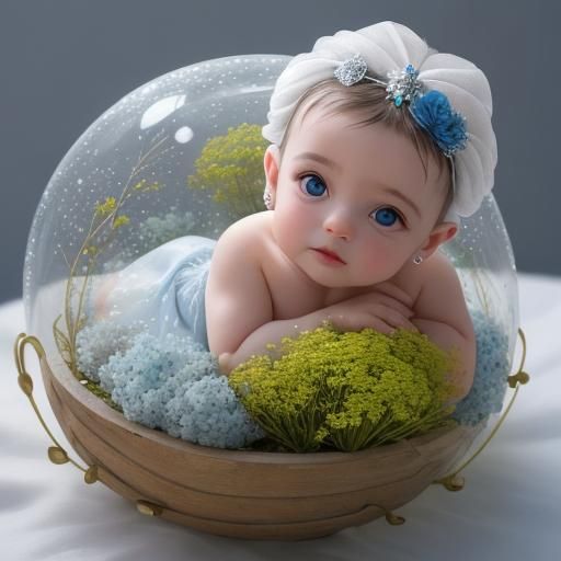 Macro Photo of Baby in Heart-Shaped Snow Globe