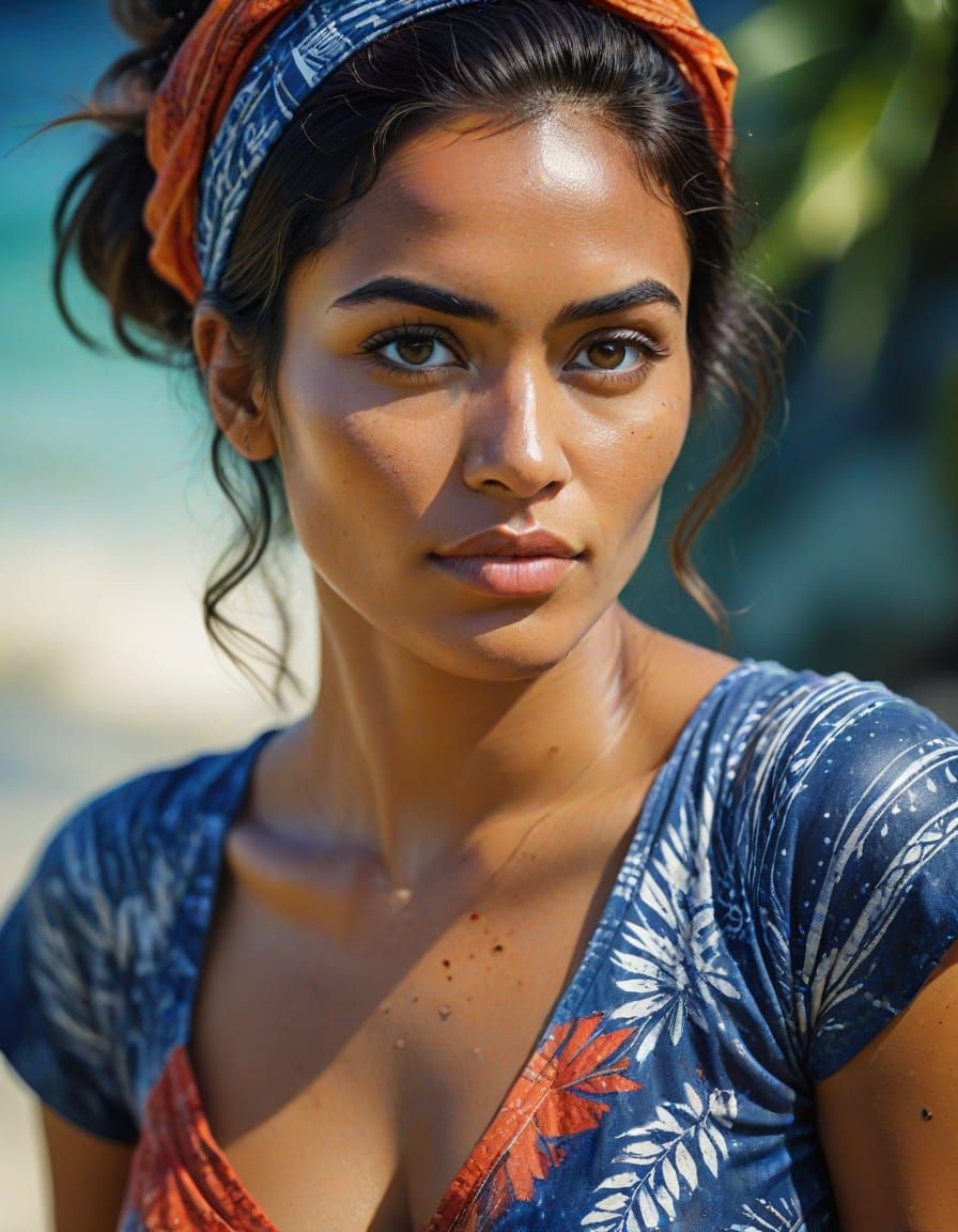 Tahitian Woman in Elegant European Attire