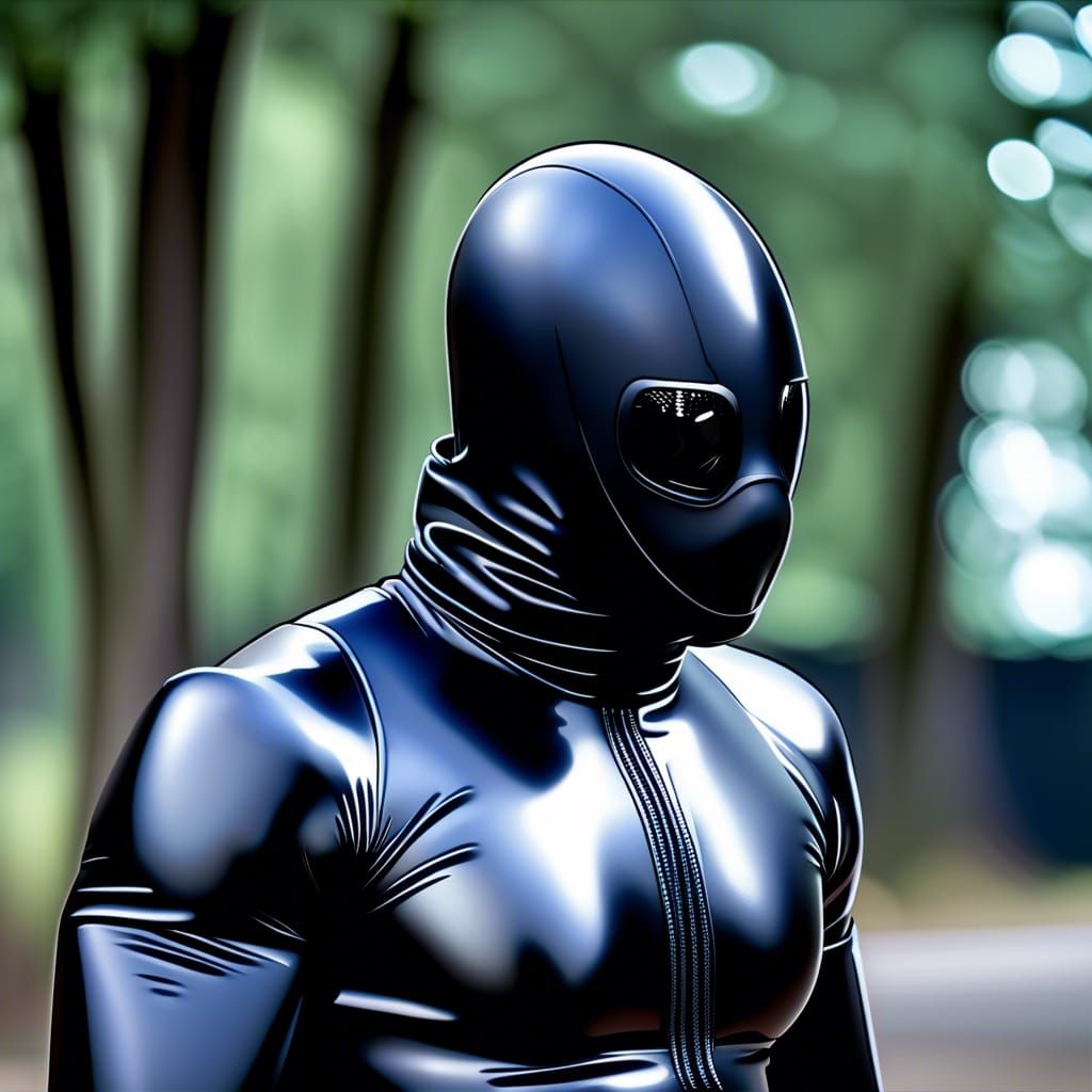 Muscular Rubber Drone in Black Catsuit