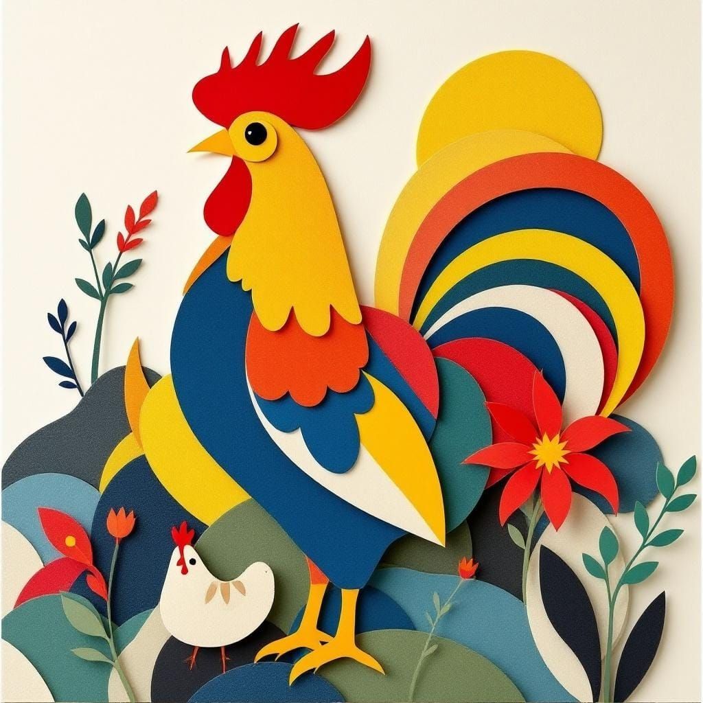 Handcrafted Paper Collage with Bold Shapes and Layered Textu...