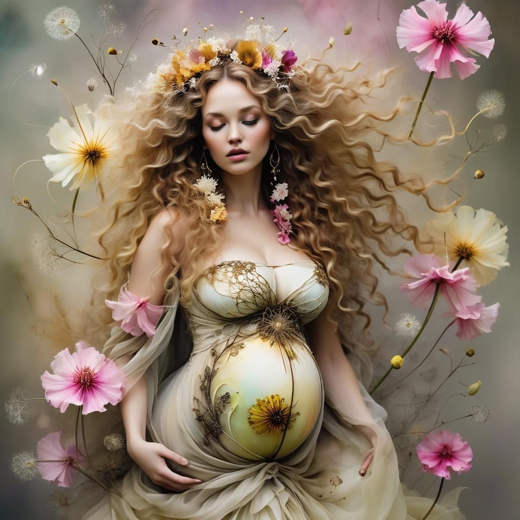 Ethereal Nymph's Hair Gown in Alcohol Ink Style