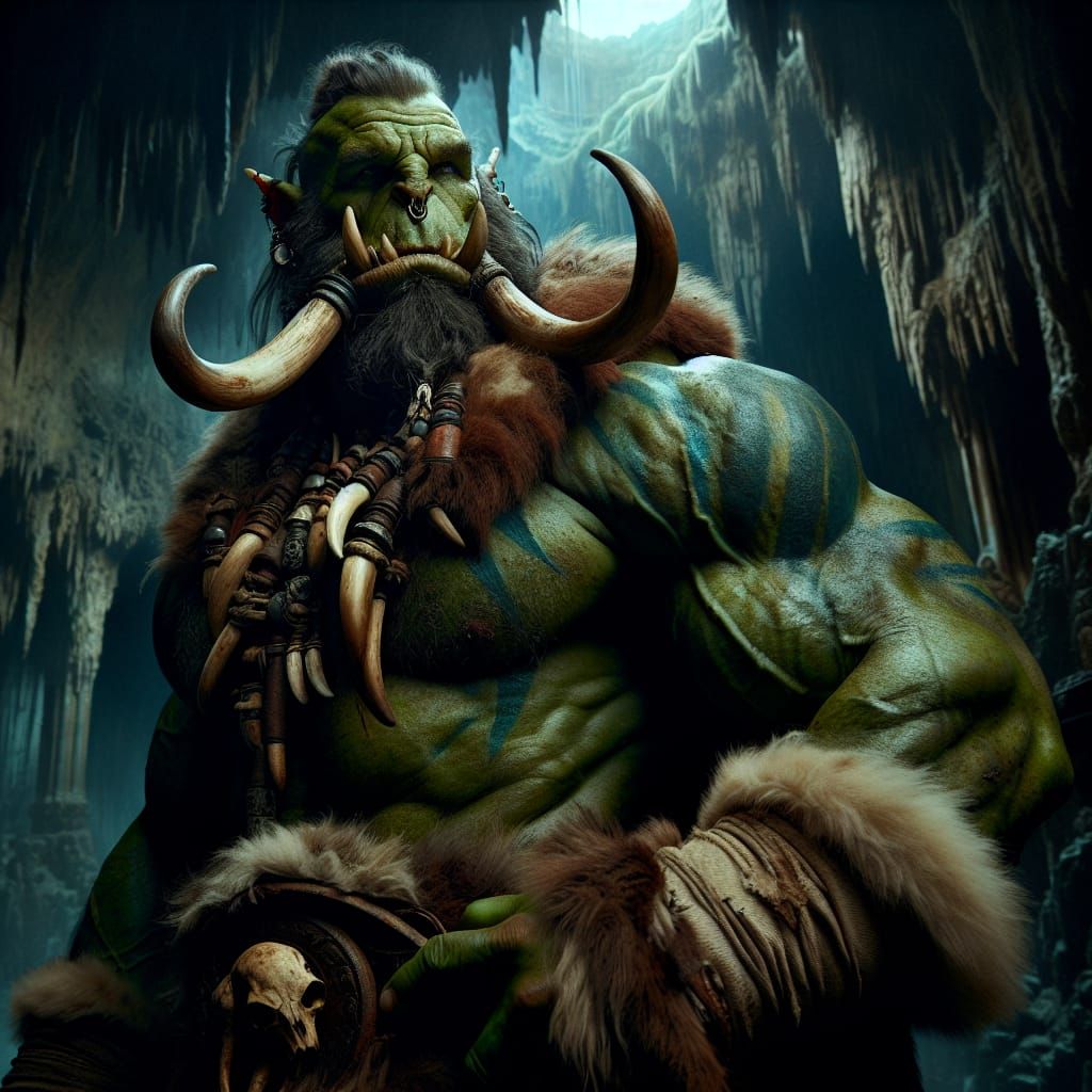 Intimidating Orc Warrior in Mystic Mine, Digital Matte Paint...