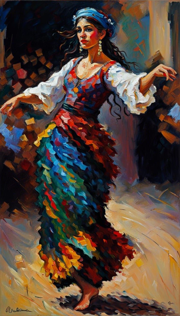 Gypsy Dancer in Neo-Impressionist Style