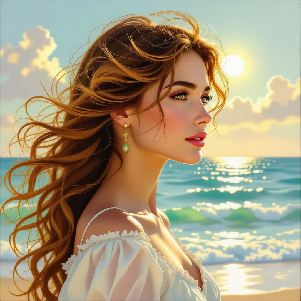 Ethereal Woman with Golden Hair, Acrylic Painting