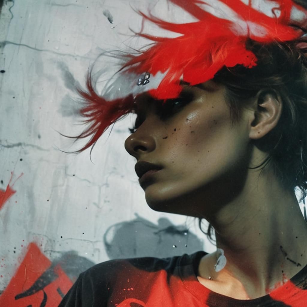 Rebellious Woman in Surrealist Film Noir Alleyway