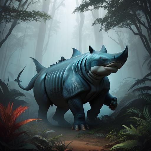 Shark-Rhino Hybrid Charging in Mystical Jungle