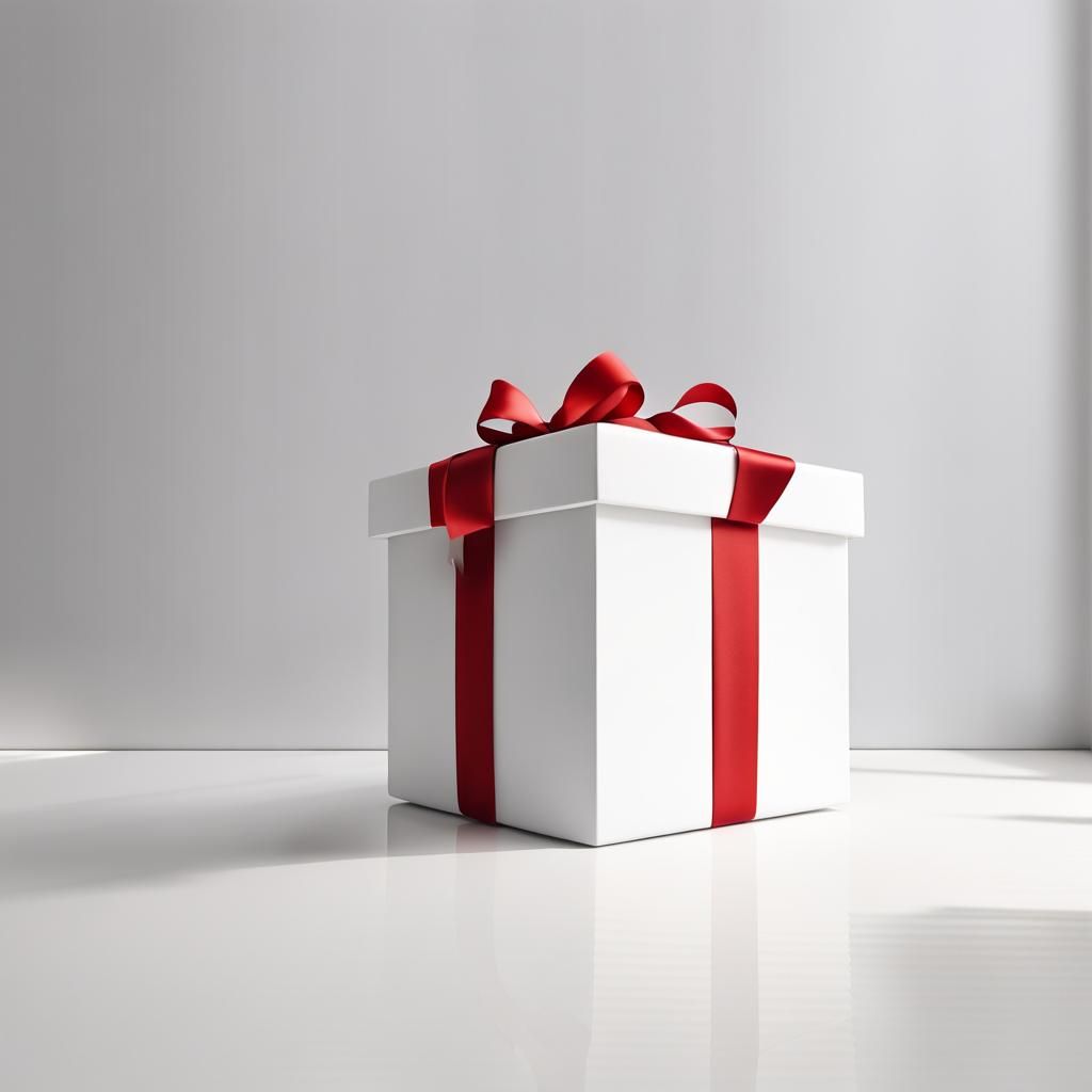 Hyperrealistic White Gift Box with Red Ribbon