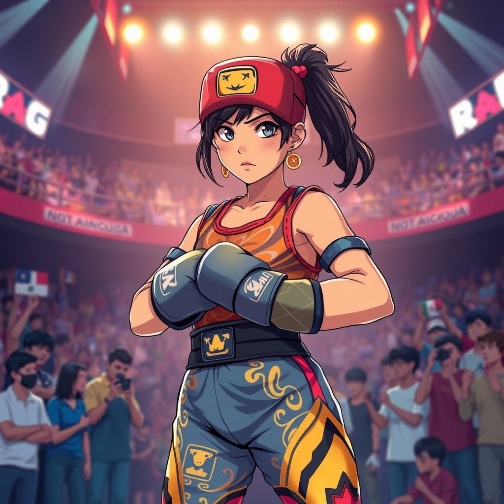 Confident Nicaraguan Fighter in Anime Tournament