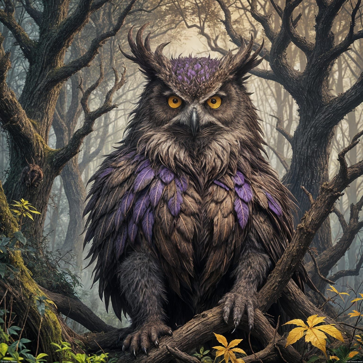 Hyperdetailed Owlbear in Dark Fantasy Style