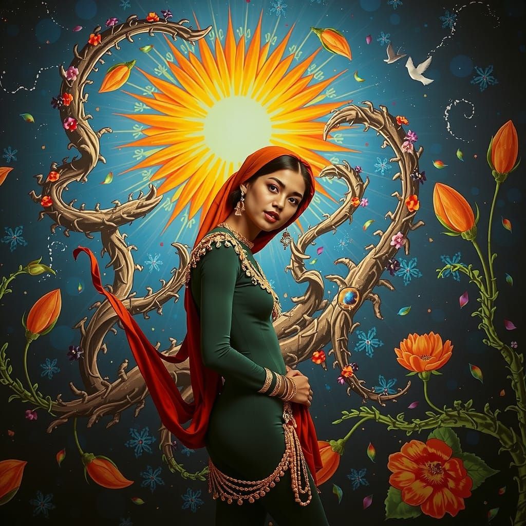 Psychedelic Garden Blooms with Cosmic Mystery