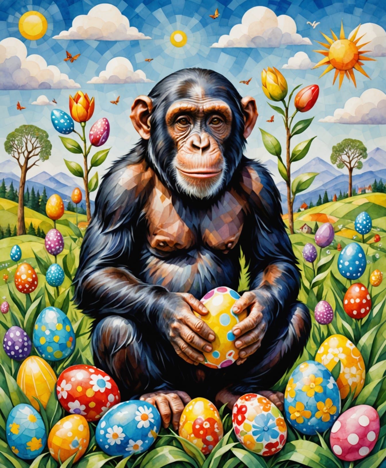 Vibrant Cubist Easter Scene