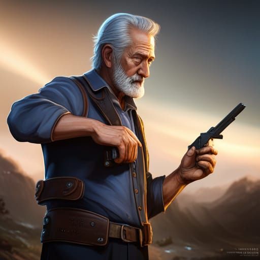 Old Man with Glock 17: Detailed Matte Painting