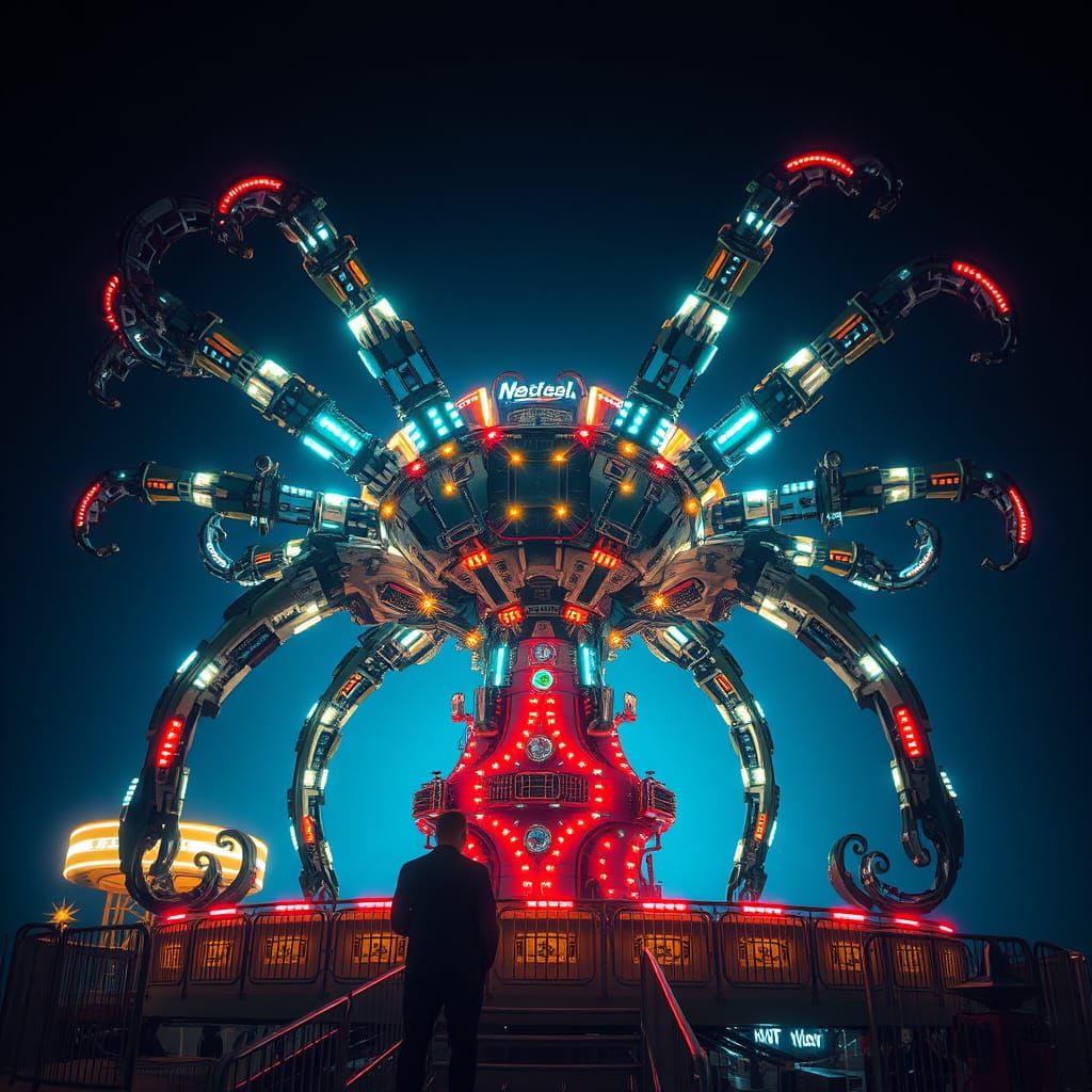 Cyberpunk Mechahexadecapus Ride in Neon Glory