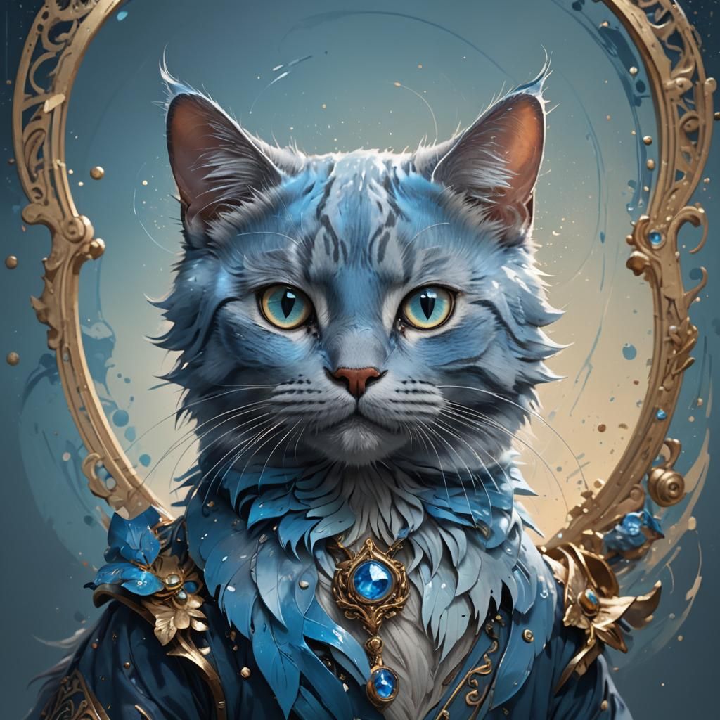 Blue Cat Portrait: Hyperdetailed Concept Art