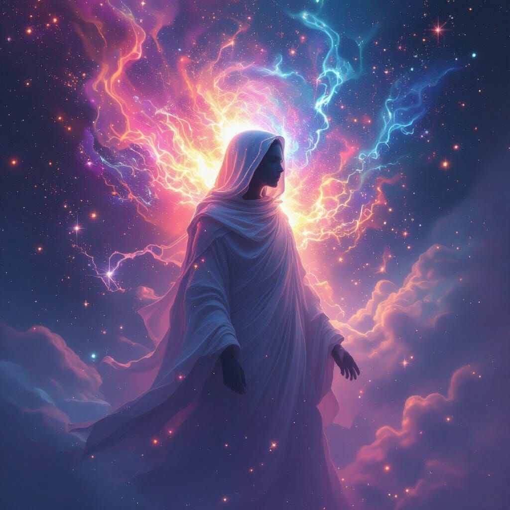 Ethereal Being in Cosmic Aura: Dreamy Surreal Art