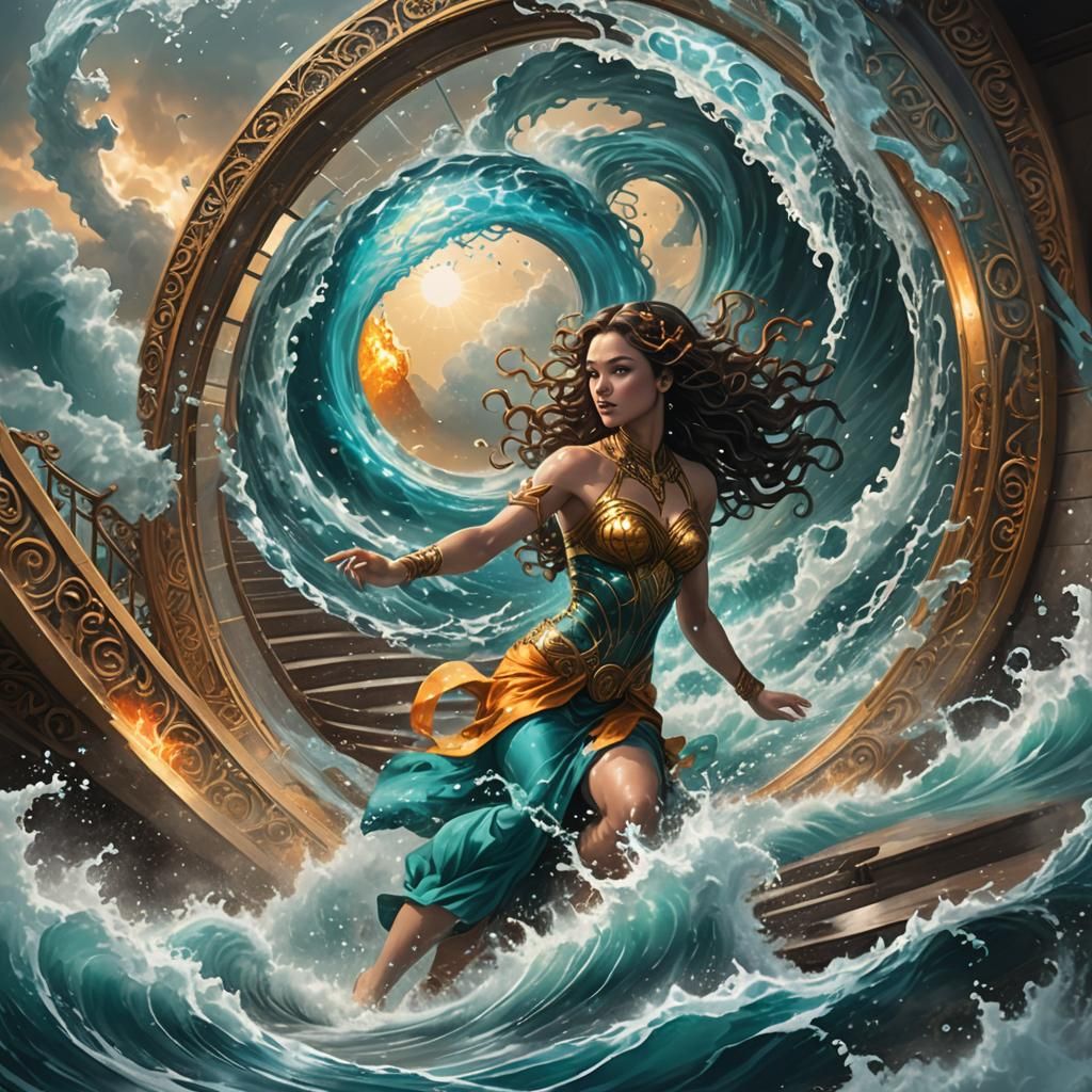 Elegant Naiad Queen Soars through Cosmic Portal