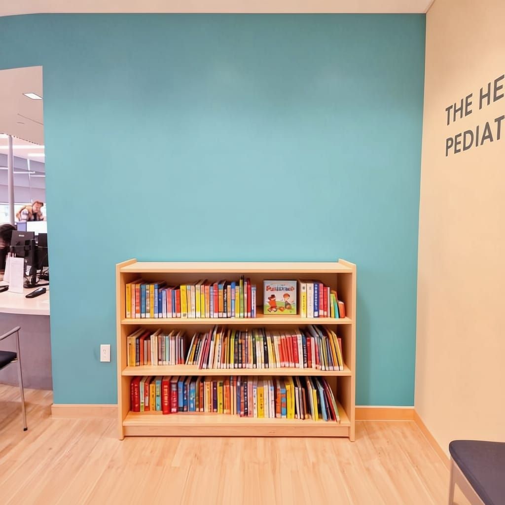 Modern Pediatric Waiting Room with Children's Bookcase