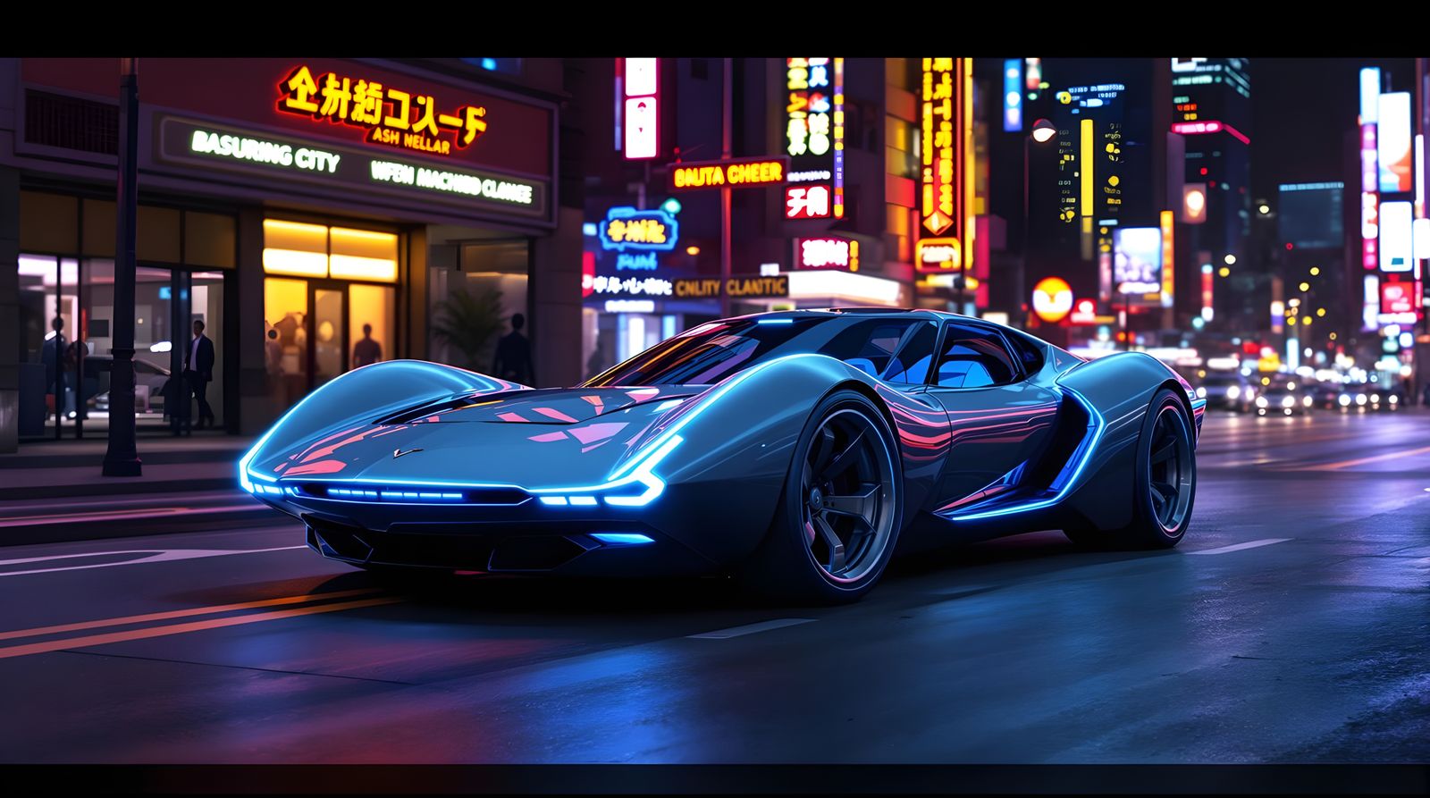 Futuristic Sports Car on Neon City Street