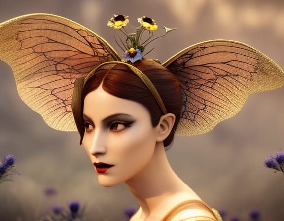 Fantasy Sunflower with Butterfly Wings in Pop Surrealism