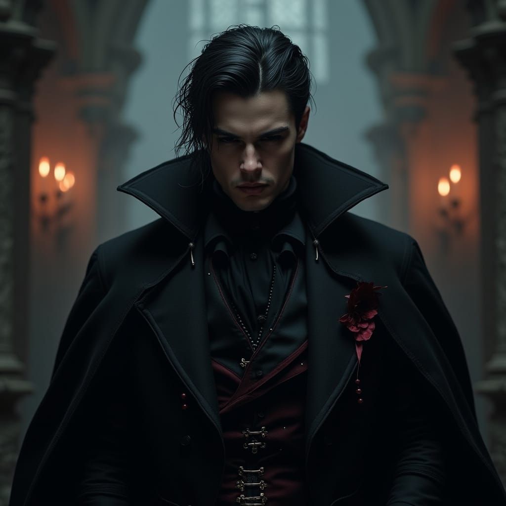 Mysterious Gothic Vampire in Victorian Attire