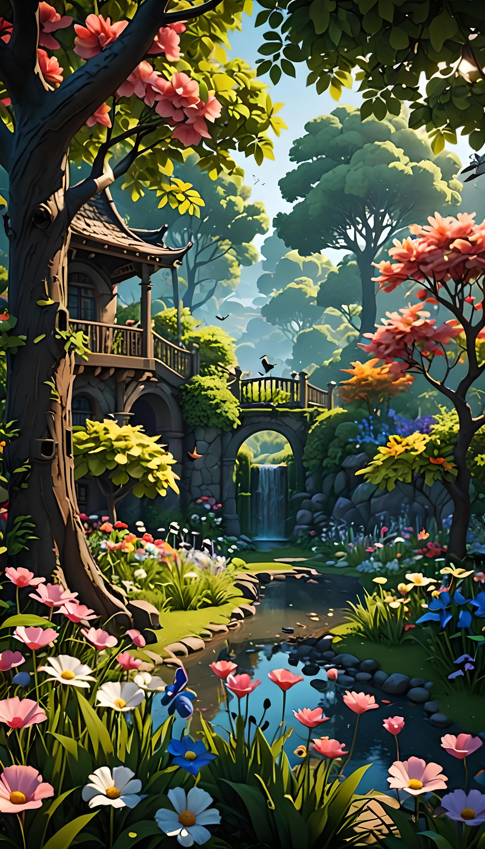 Lush Garden Scene with 3D Rendering