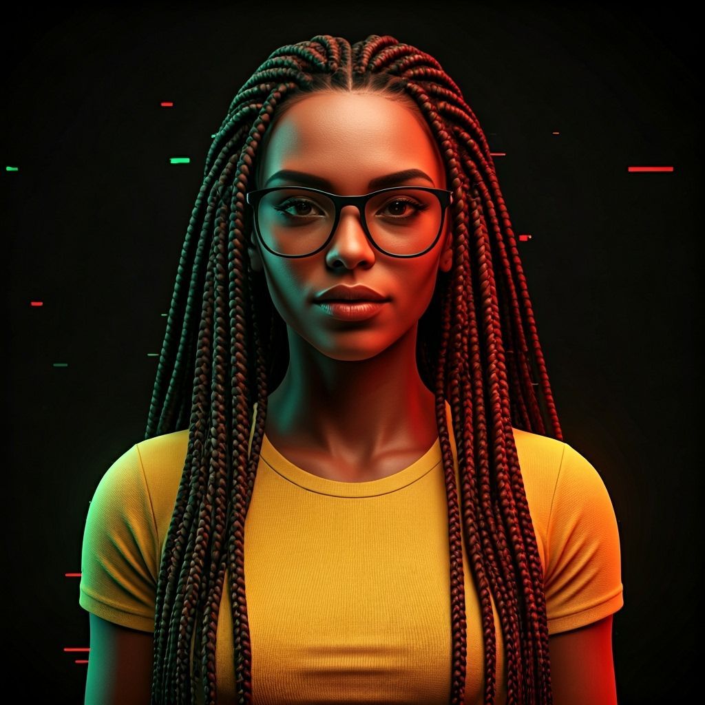 Woman with Braids in Distorted Glitch Art