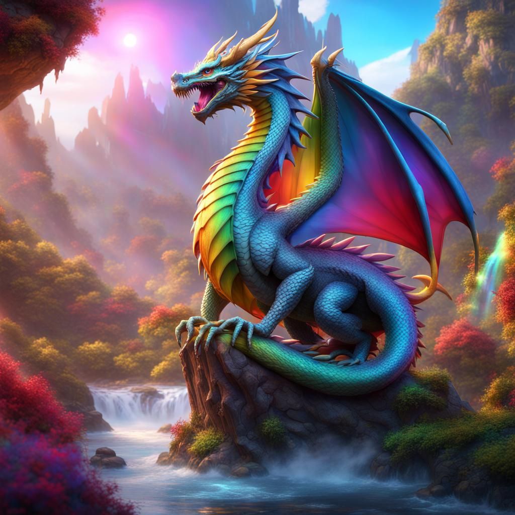 Jewel-Bright Rainbow Dragon: Fantasy Concept Art