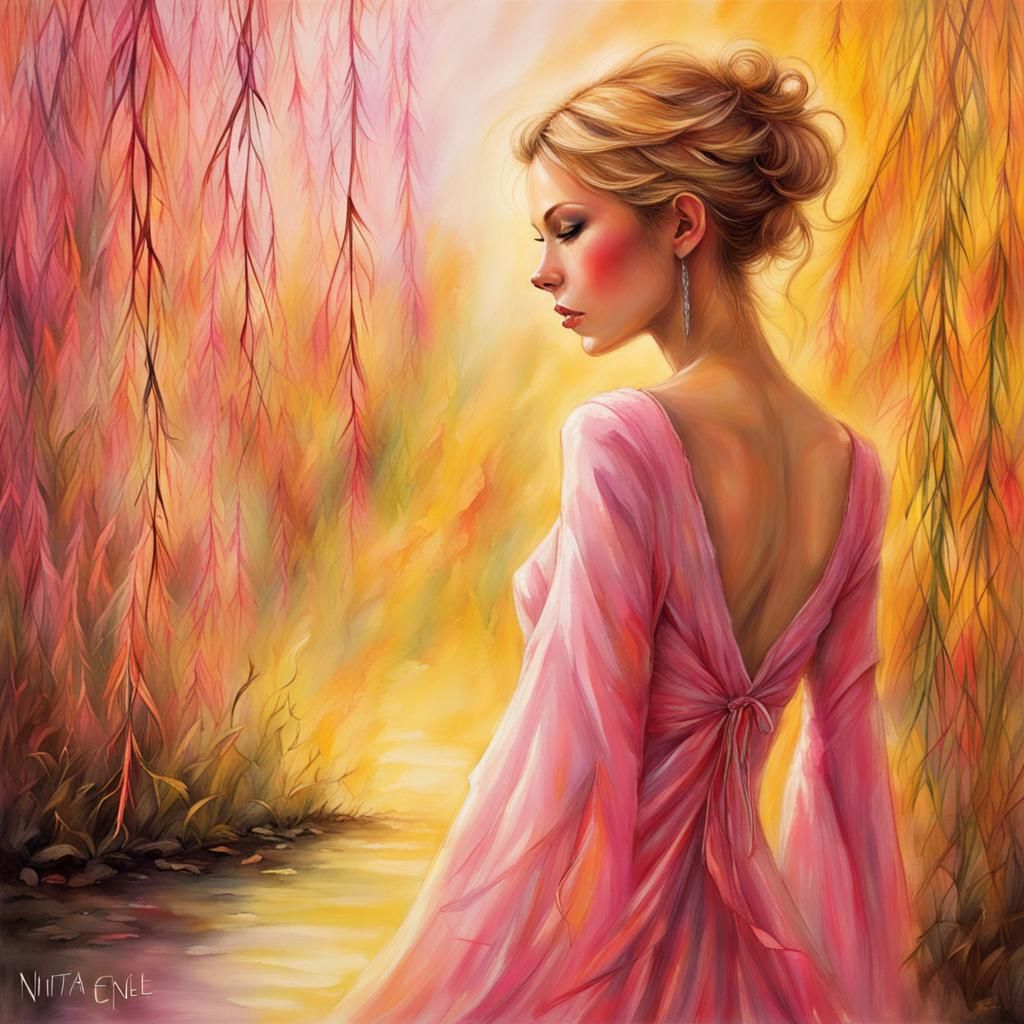 Seductive Iridescent Flame Willow in Watercolor Style