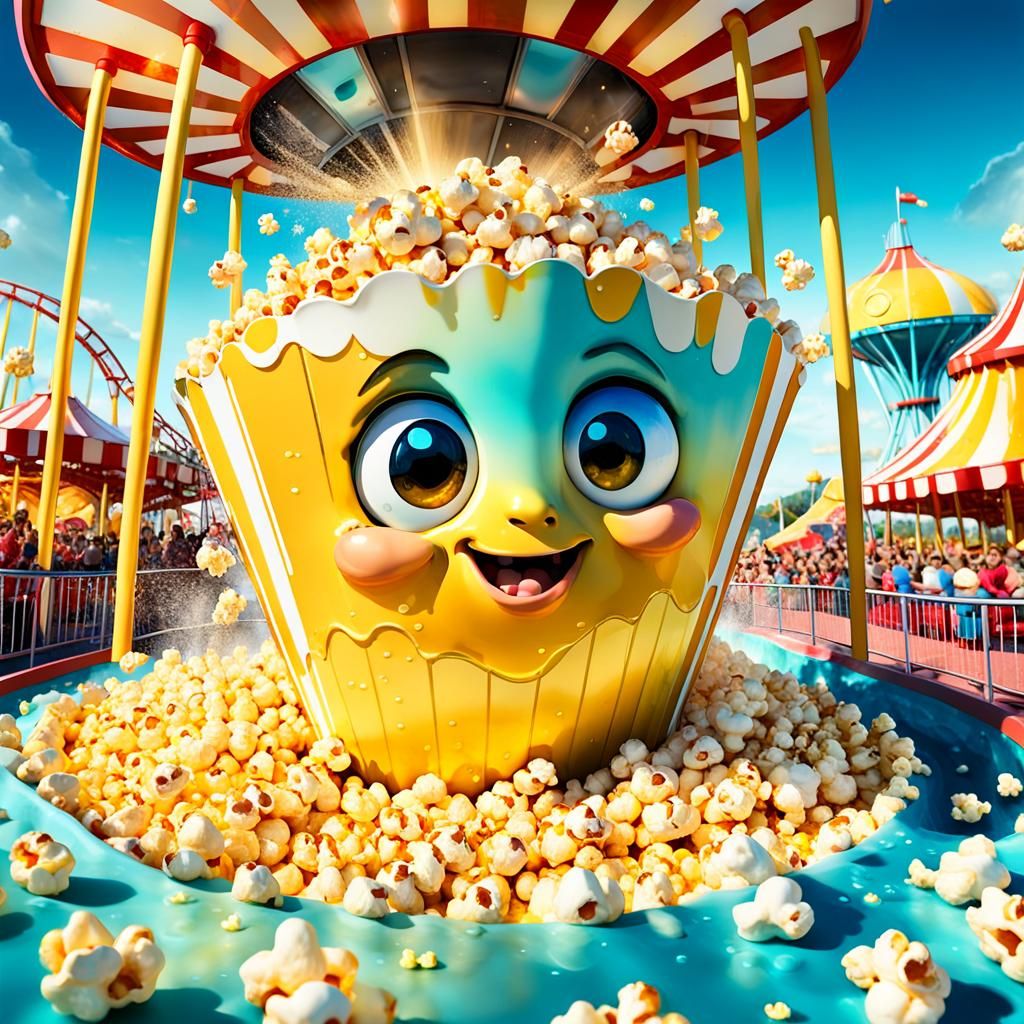 Popcorn's Butter Amusement Park Adventure: 3D Digital Art