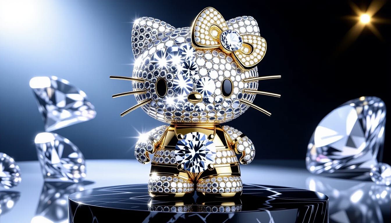 Platinum and Diamond Hello Kitty Luxury Sculpture