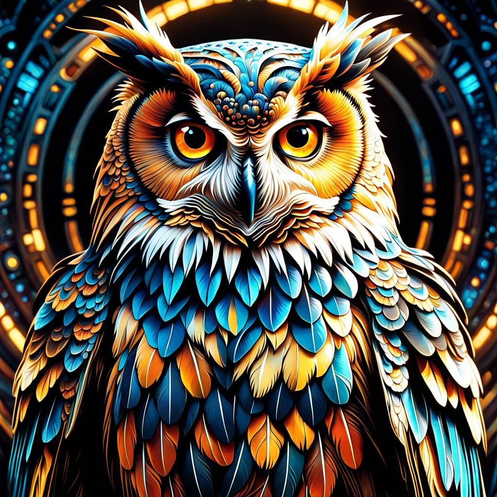 Detailed Sci-Fi Owl Illustration in 8K