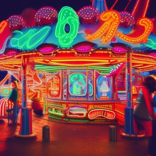 Seaside Carnival with Roller Coaster in Vivid Detail