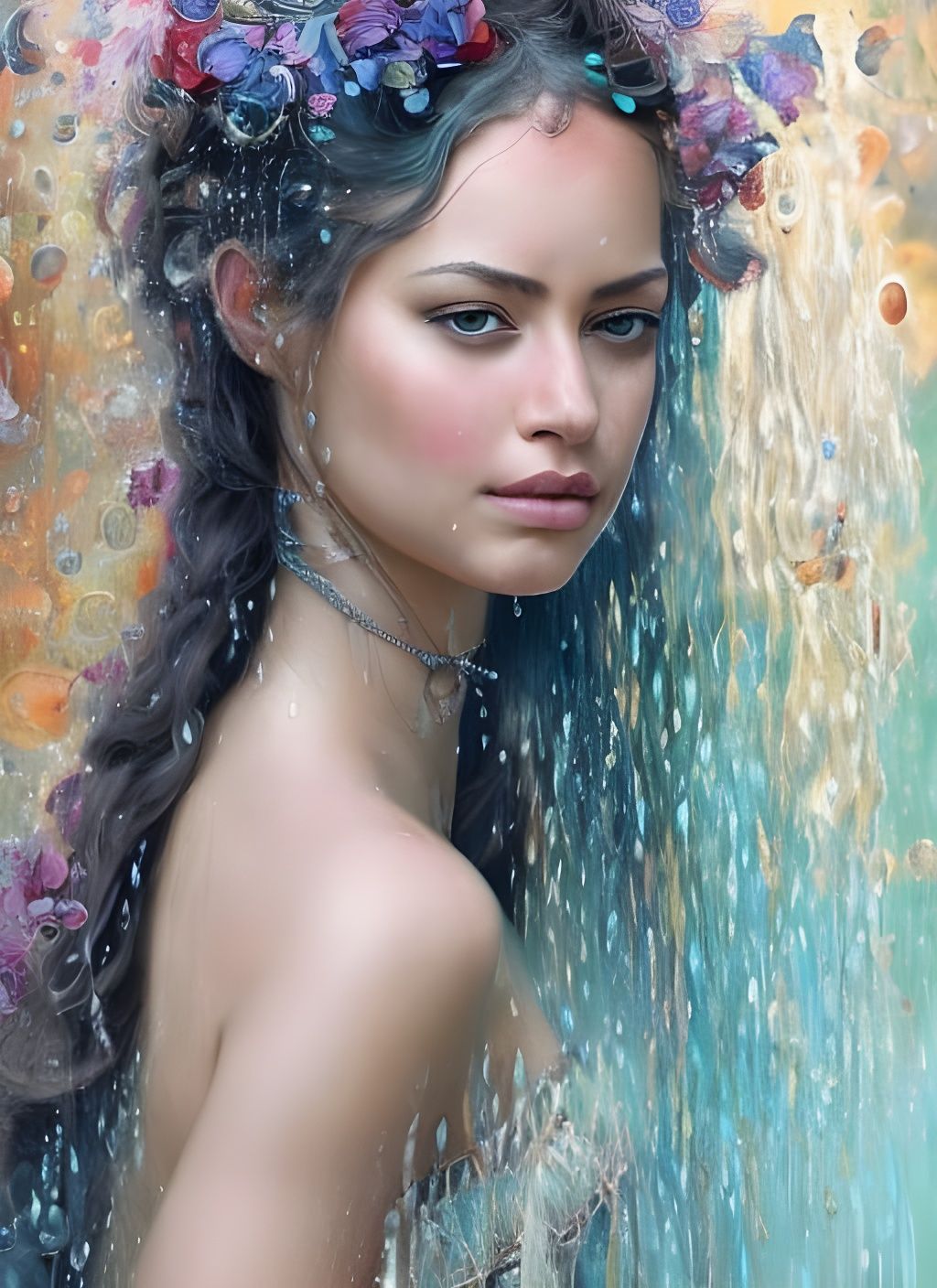 Princess with Waterfall Hair: Surreal Portrait