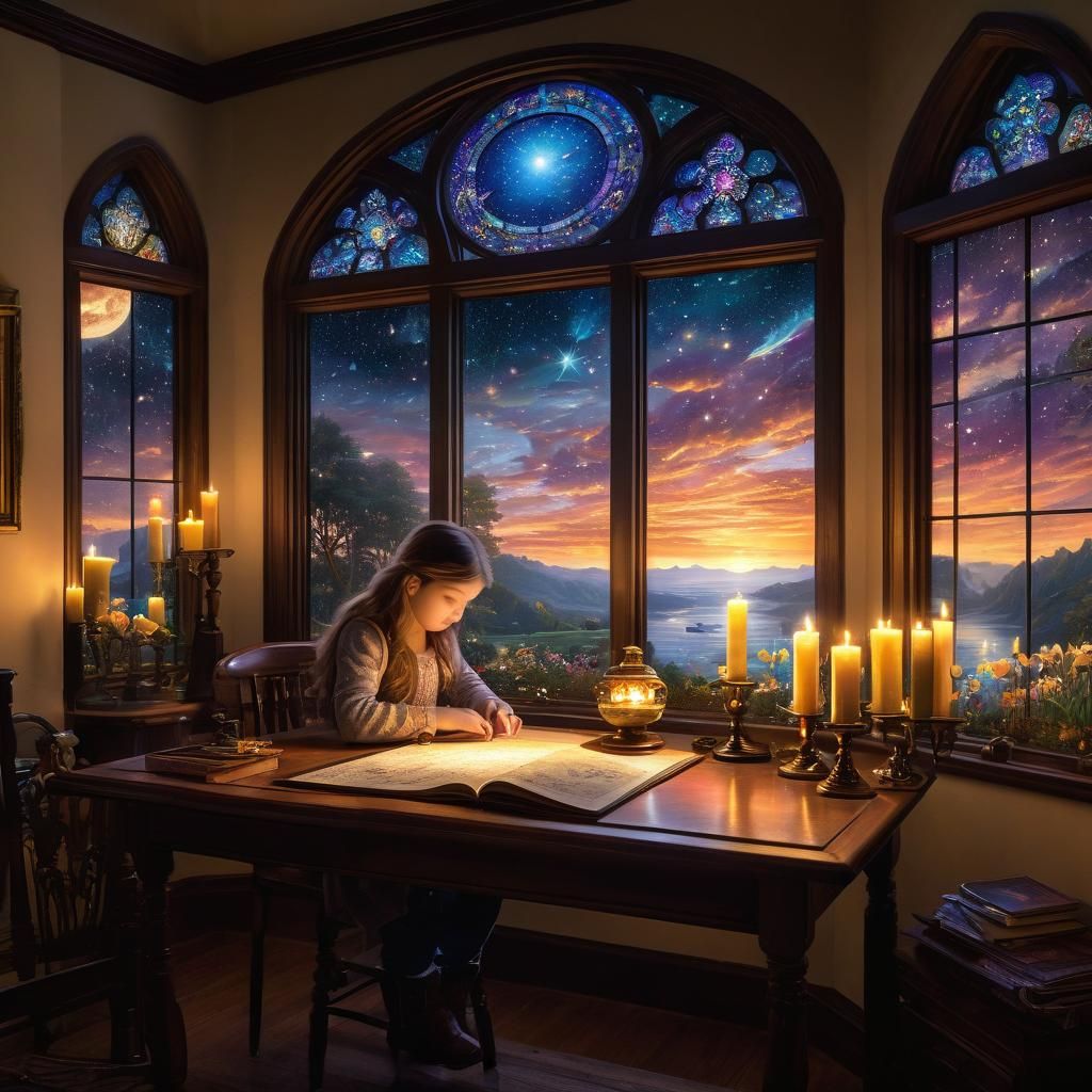 Little Girl Designs Stained Glass in Ethereal Style