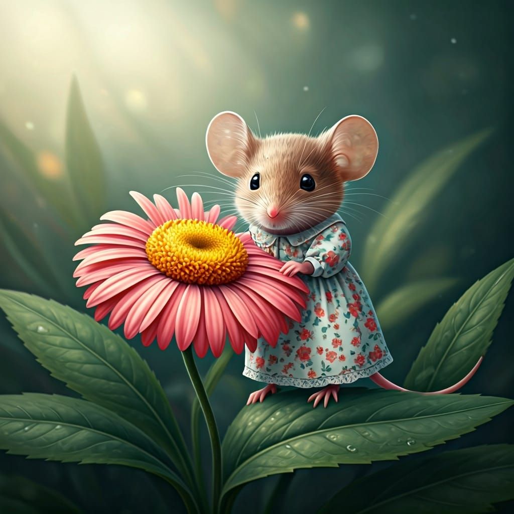 Mouse in Floral Dress, Beatrix Potter Style
