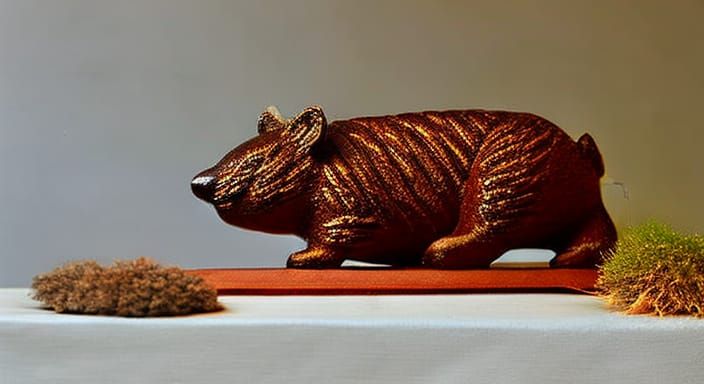 Realistic Papier-Mâché Wombat Sculpture Backlit