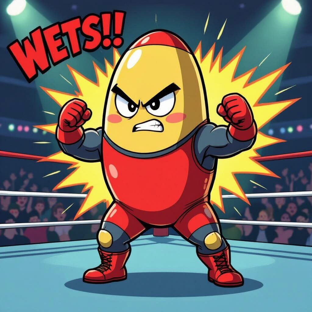 Cartoon Bullet Flexes in Wrestling Gear