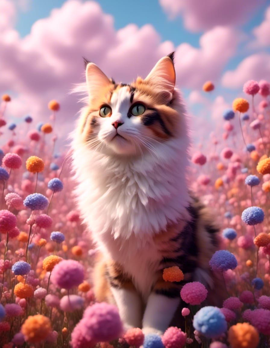Calico Kittens Play in a Pastel Dreamscape