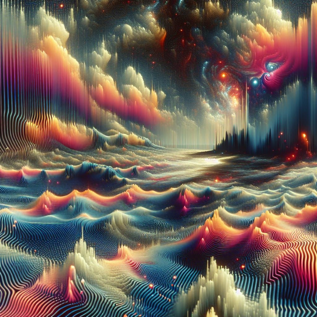 Surreal Cosmic Odyssey in Vibrant Noise Art