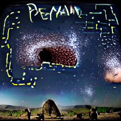 Prehistoric Gamers Play Pacman Under Milky Way