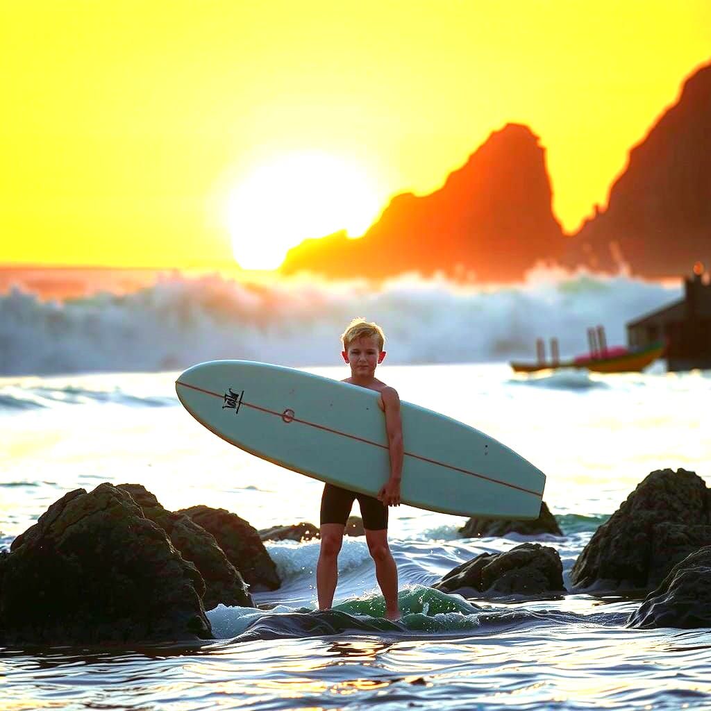 Surfer's Sunset Ritual on the Water