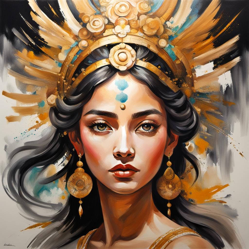 Goddess Portrait in Tachisme Dynamic Brushwork