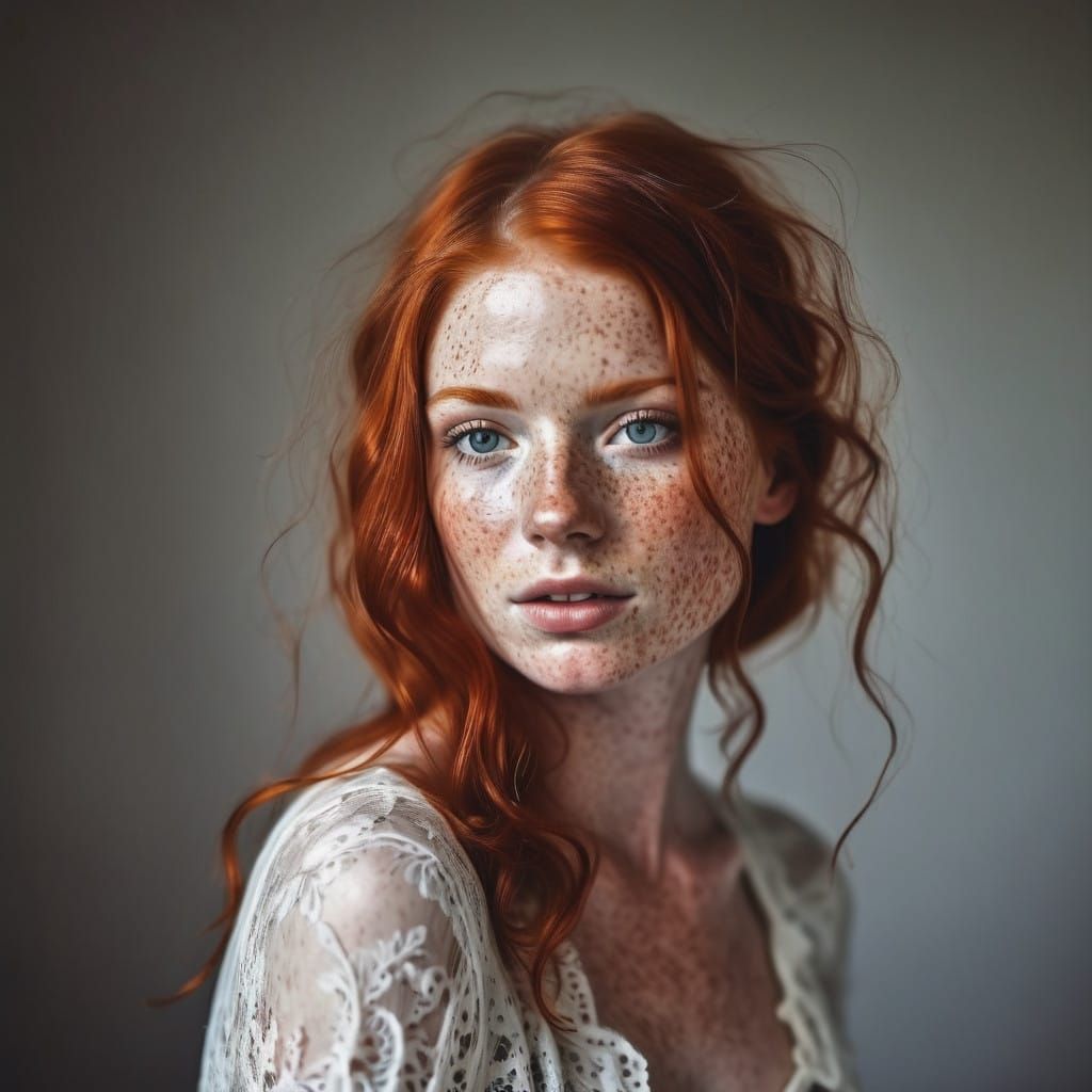 Vivacious Redhead in Lace Trim