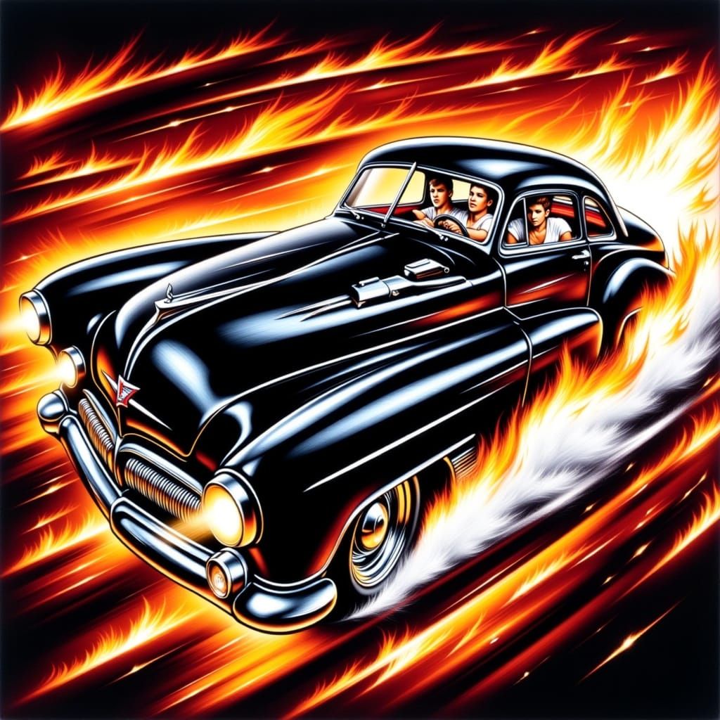 Grease Lightning Races in Retrofuturistic Style