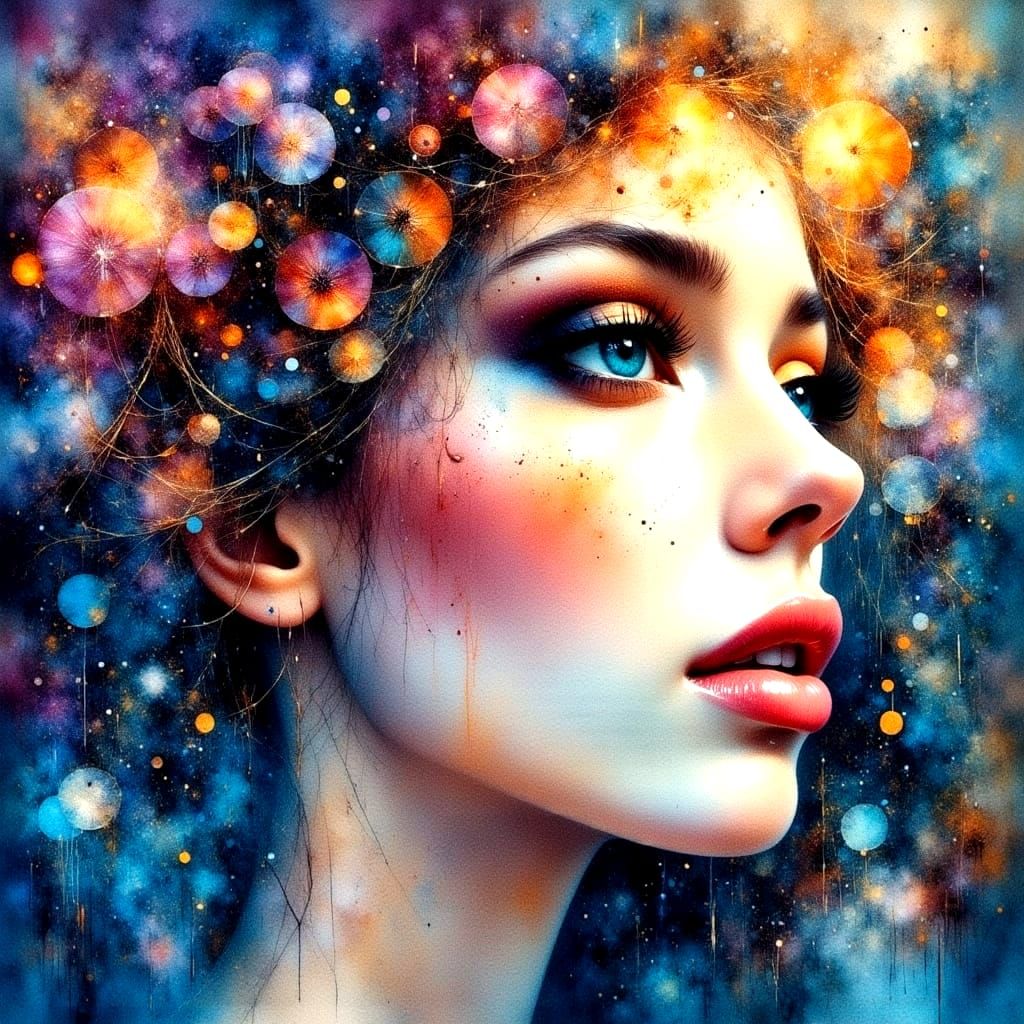 Surreal Abstract Woman in Vintage Lace with Ethereal Dreamsc...