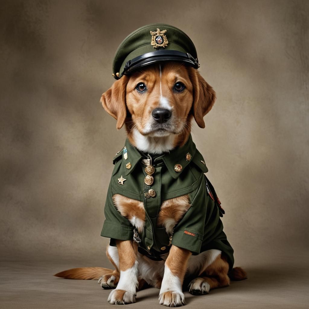 Dog in Military Uniform Portrait, Professional Photography