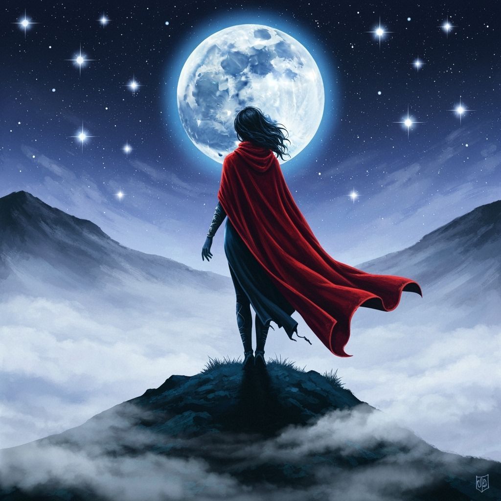 Mystical Moonlit Sorceress on Misty Mountaintop