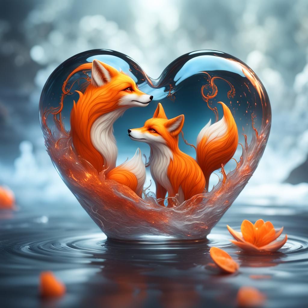 Heart Glass with White Foxes: Fantasy Concept Art